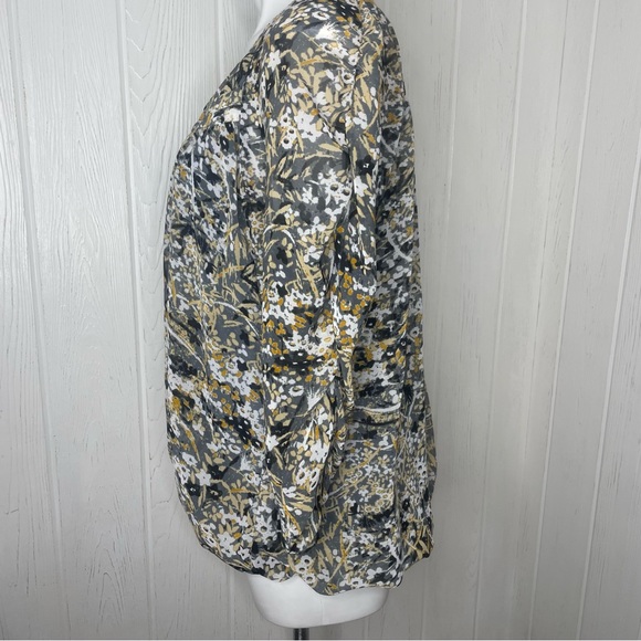 Vero Moda Dress Top Large Blouse Ruched Sleeves Black Gray Yellow Bubble Hem - Picture 2 of 10